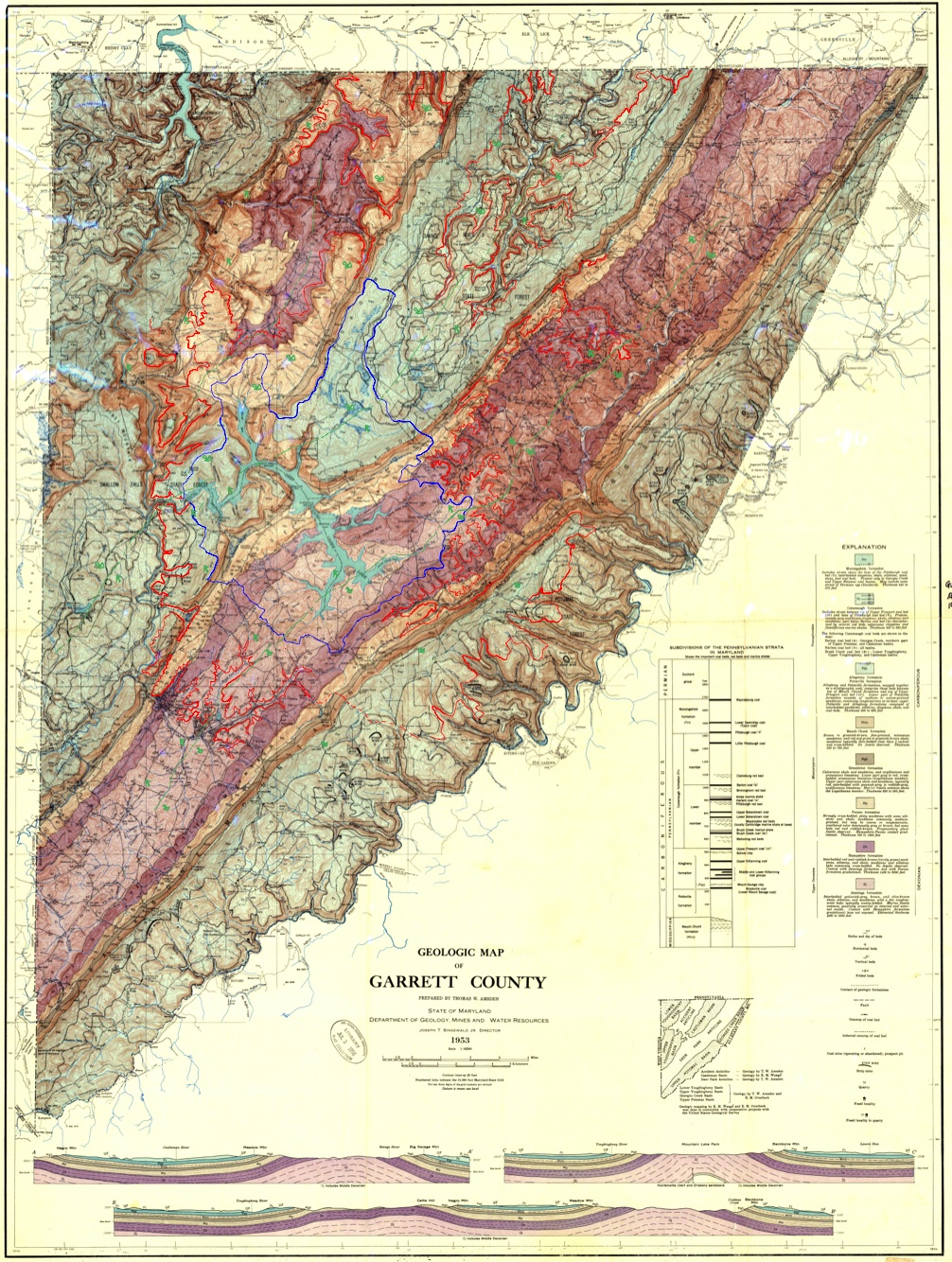 Garrett County Geology, 1953 map